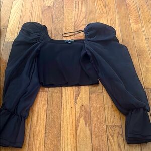 Black Cropped Blouse with Puff Sleeves